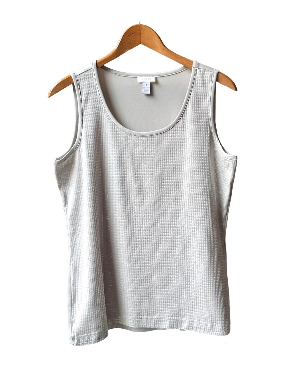 Chicos Sequined Sleeveless Top Tank Grey Knit Clear Sequin Size 1 8 M Medium